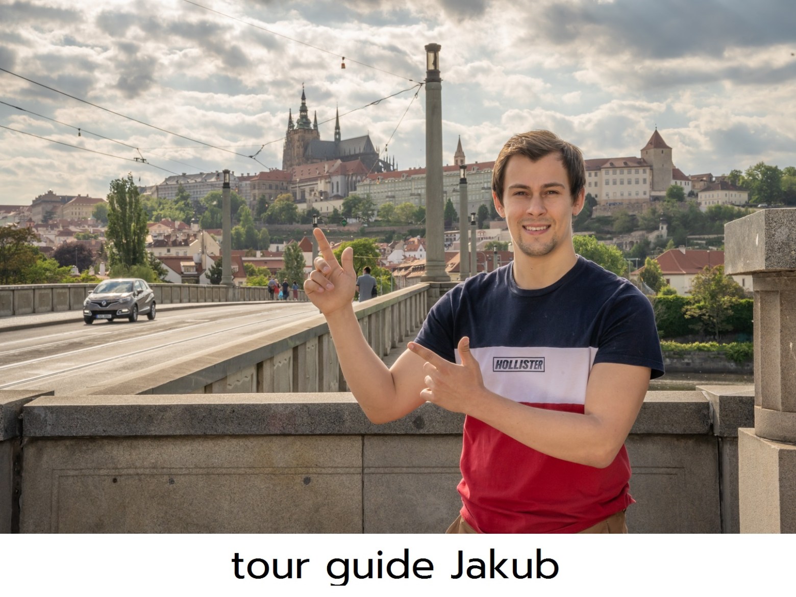 a boy standing in front of a building