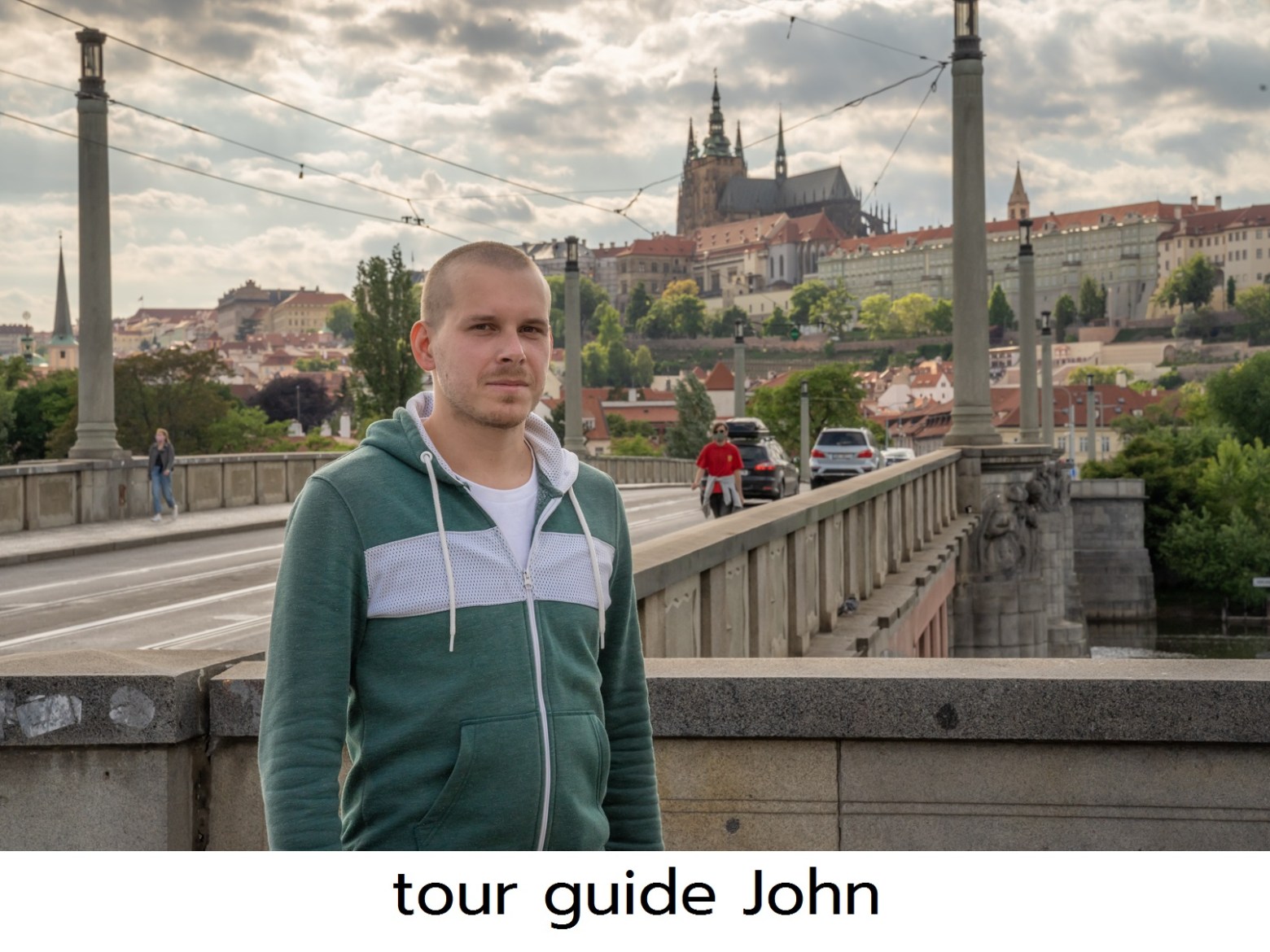 a person with a bridge in the background